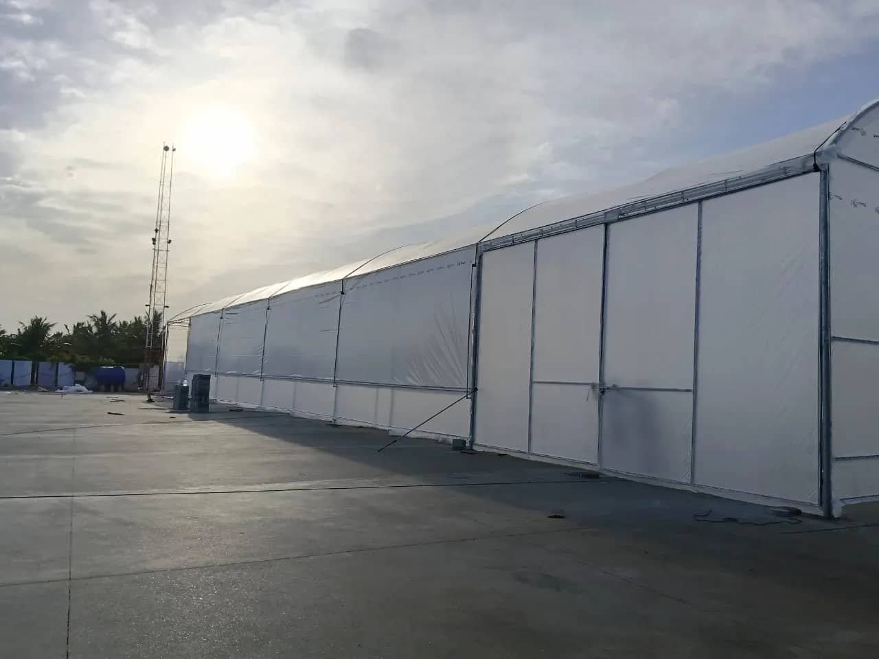 Hexagro covered coir pith drying facility used in large-scale production