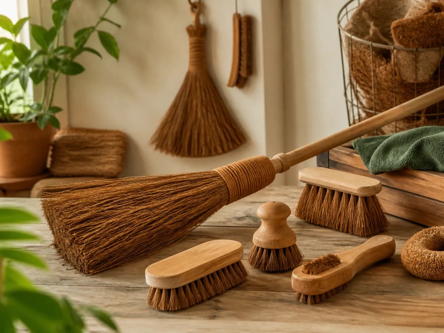 Coir fibre brushes and brooms
